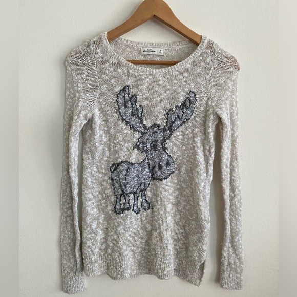 Abercrombie Kids Sweater Medium Moose Logo Classic Metallic Y2K - Picture 1 of 9